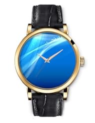 SPRAWL Aanalog Fashion Series Gold Ladies Watches of Genuine Black Leather Strap,Unique Wrist Watch for Women Girls Designed with Waves and bubbles on blue background