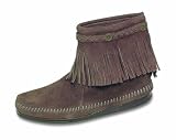 Hi Top Back Zip Fringe Boot in Dusty Brown Suede