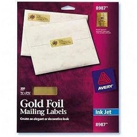 300-LABELS 3 4IN X 2-1 4IN Address Gold Foil for Inkjets by Avery