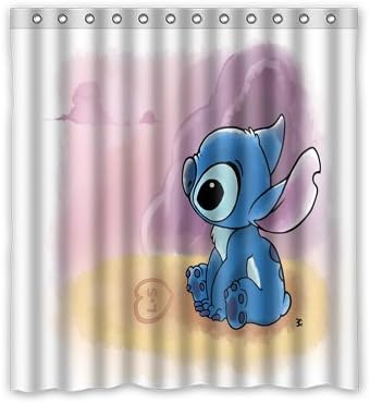 Smiling You TEXT CUSTOMIZED Lilo And Stitch Beautiful Bath Water Resistant Shower Curtain 66" x 72"