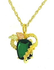 Classy! 10k Yellow-gold Black Hills Gold 10x8mm (May-Birthstone) Created Emerald pendant-necklace
