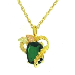 Classy! 10k Yellow-gold Black Hills Gold 10x8mm (May-Birthstone) Emerald pendant-necklace
