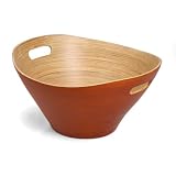 Bamboo and Lacquer. No Hot Foods or Liquids. Dark Orange Salad Bowl-with Handles 