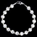EXP Handmade Ivory White Cat's Eye & Silver Beaded Bracelet