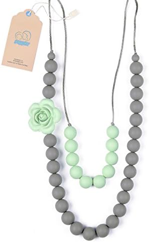 JOGGAN Silicone Teething Necklace for Mom, Baby Safe Mom Fashion To Wear, 100% BPA Free Baby Chew Beads-Drooling Problem &amp; Pain Reduce Properties -( Mint/Smoke)