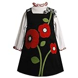 Size-2T BNJ-9927B 2-Piece BLACK RED DROPPED BUTTON-FLOWER APPLIQUE CORDUROY JUMPER Girl Dress Outfit/Set,B29927 Bonnie Jean TODDLERS