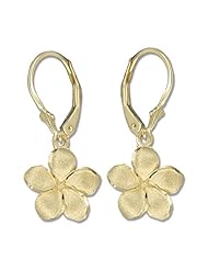 14k Yellow Gold Lever Back 12mm Plumeria Flower Earrings