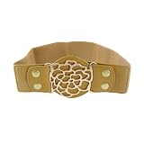Allegra K Press Stud Closure Brown Stretchy Textured Elastic Belt for Lady