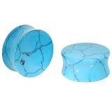 Pair Turquoise Double Flared Stone Plugs 10mm 00 Gauge