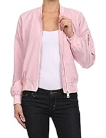makeitmint Women's Solid Zip Flight Bomber Jacket w/ Zipper Pocket