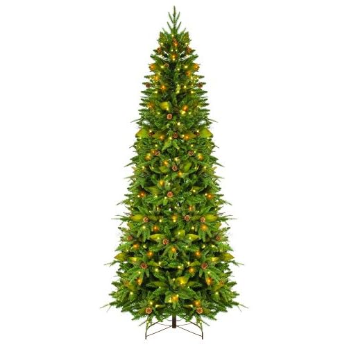 GKI Bethlehem Lighting 7.5 Foot Green River Spruce Slim Christmas Tree with 400 Amber and Warm