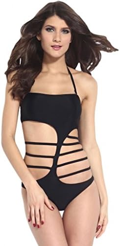 Dear-Lover Women's Strappy Cutout Teddy Swimwear Medium Size Black