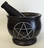 Stone Mortar and Pestle Black Pentagram.