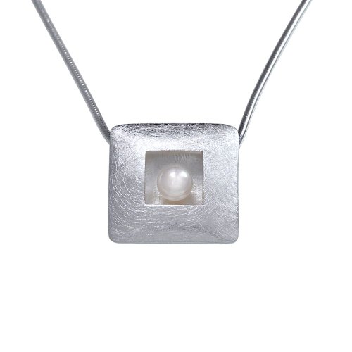 VINANI Anh&auml;nger Viereck gebuerstet mit Perle und Kette 50 cm Sterling Silber 925 AVP50 Preisvergleich