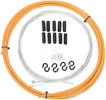 Universal Bike Shifter Cables Kit Set, MTB Shifter Wire Shifter Cable Housing Derailleur Cable Cover Ends and S-Buckles, 2m Cable, Orange