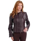 Pamela McCoy Couture Whipstitch & Stud Detail Zip Front Lamb Leather Jacket