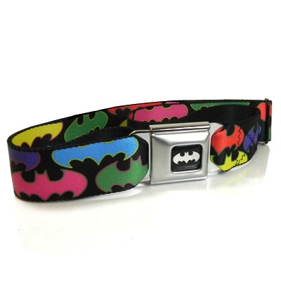  Batman Multi-Color Logo Seatbelt Buckle Black Strap Belt, Official Licensed