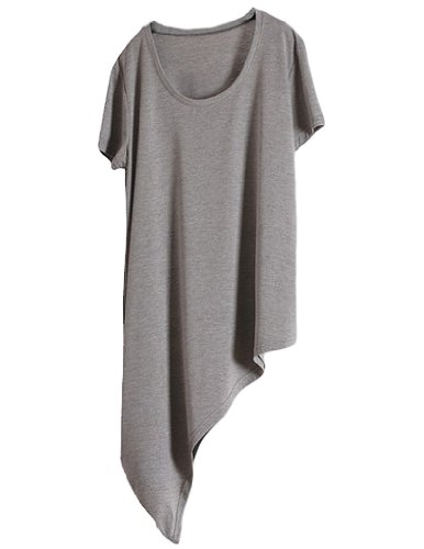 Jollychic Women's Solid Color Loose Asymmetry O-Neck Short Sleeve Cotton T Shirt