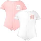 Majestic Detroit Tigers Infant Girls Pink & White 2-Pack Hanger Creeper Set
