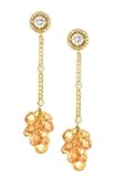 .925 Sterling Silver Delightful Love Bunch Dangle Earrings w/Champagne CZs