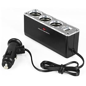 TRIXES 12V 3 Way Car Cigarette Lighter Charger Adapter + USB