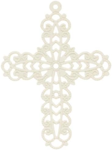 Ivory White Color Coated Brass Stamping By Ezel - Medium Filigree Cross 43mm
