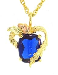 Classy! 10k Yellow-gold Black Hills Gold 10x8mm (September-Birthstone) created Sapphire pendant-necklace
