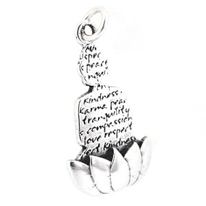 'Awakening of Enlightenment' Reversible Sitting Buddha and Lotus Flower Pendant with Words of Compassion, Peace and Love in Sterling Silver, helps support Animal Charities, #7448