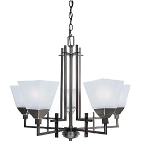 Lite Source Ls-19765 Five Light Chandelier In Dark Bronze With Frosted Linen Imprinted... by Lite Source