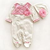 （ナイス　ディズ）Nice Days　レースレース花模様　可愛いベビーロンパー　ジャンプスーツ　赤ちゃん満月、百日祝い　春秋冬に適用 (M, ホワイト)