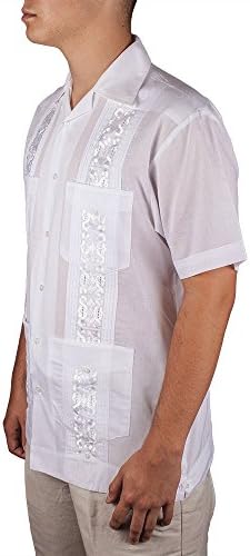 Embroidered cotton blend guayabera, size M & color white.