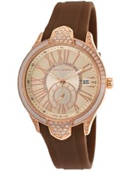 Womens Brown Silicone Champagne Dial White Crystal White Bezel