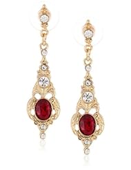 Downton Abbey "Jeweled Heirlooms Boxed" Gold-Tone Belle Epoch Oval Ruby Stone with Crystal Accents Drop Earrings
