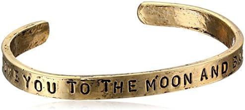 Alisa Michelle "Back To Basics" Gold-Plated I Love You To The Moon and Back Stamped Cuff Bracelet, 2.4"