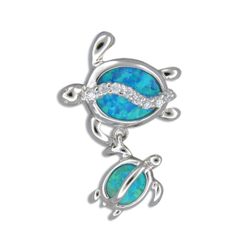 B636--NEW! Sterling Silver Hawaiian Blue Opal Honu Bracelet