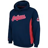 MLB Men's Cleveland Indians Captain Hooded Fleece Pullover (Athletic Navy/Athletic Red, X-Large)