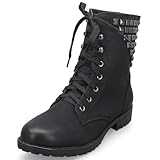 MQ23 Damen bequeme Schnür - Stiefeletten mit Blockabsatz MQ1350 Black Gr. 38