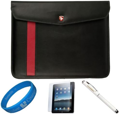 Black Executive Diplomat Leatherware Envelope Carrying Case for Apple iPad 4 / New iPad 3rd Gen / iPad 1 and 2 (16GB 32GB 64GB) compatible with iPad 2 + Clear Anti Gloss Screen Protector + Executive White Stylus Pen with Laser Pointer + SumacLife Wisdom Courage Wristband