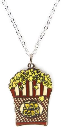 Fashion H2O, Movie Night Popcorn Bowl, Silver Polished Enamel Charm Pendant 18 Inch Necklace 1 Inch Extender Lobster Claw Clasp.