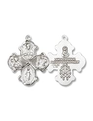 Sterling Silver 4-Way Pendant Stainless Silver Heavy Curb Chain Cross Crucifix Medal