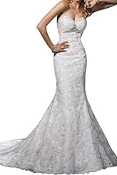 Lace Empire   Waistline Mermaid Sweetheart Satin Wedding Dress 