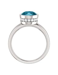 18K White Gold 10.00x8.00mm Oval Cut London Blue Topaz and Diamond Ring -- LIFETIME WARRANTY
