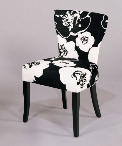 Armen Living Black and White Floral Fabric Casual Dining Side Chair (Set of 2)