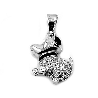 Sterling Silver Pendant - Puppy - Clear Cubic Zerconia - 18mm Height