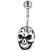 Grinning Skull With Black Crystal Eyes Dangle Belly Ring