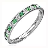 Bling Jewelry Stainless Steel Eternity Band Ring Channel-Set with Green Emerald CZ-8