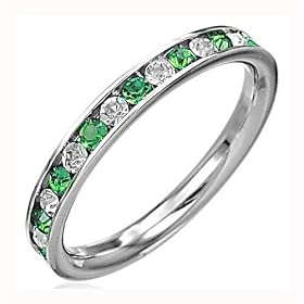 Bling Jewelry Stainless Steel Eternity Band Ring Channel-Set with Green Emerald CZ