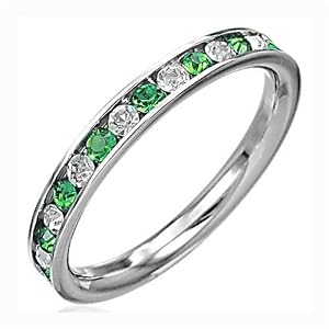 Buy Bling Jewelry Stainless Steel Eternity Band Ring Channel-Set with Green Emerald CZ by  