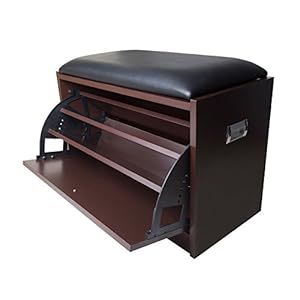 GLS Brown Modern Shoe Bench Rack Ottoman Wooden Cabinet Living Room Storage Chest