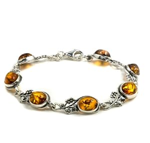 Certified Genuine Amber Sterling Silver Grapevine Bracelet 18cm Long